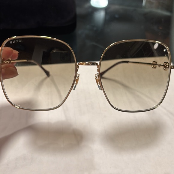 Gucci GG008792 002 Gold Square Frame Brown Lens Sunglasses for Women  BNIB - Picture 8 of 14